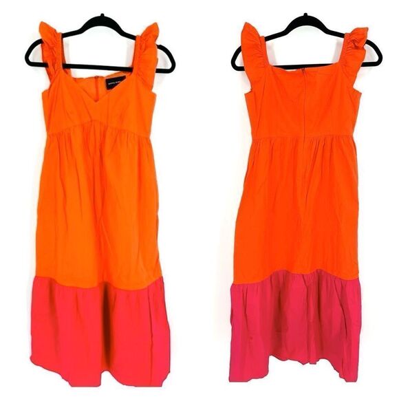 Donna Morgan‎ Colorblock Tiered Trapeze Midi Dress Pink Orange Size 2P Maxi - Picture 4 of 12
